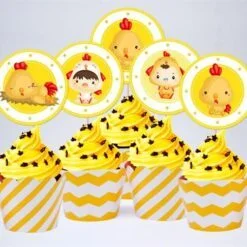 Tem bánh cupcake bé trai tuổi gà