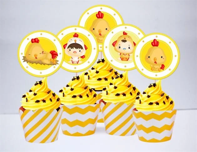 tem-banh-cupcake-be-trai-tuoi-ga-mau-vang-zigzag Tem bánh cupcake bé trai tuổi gà