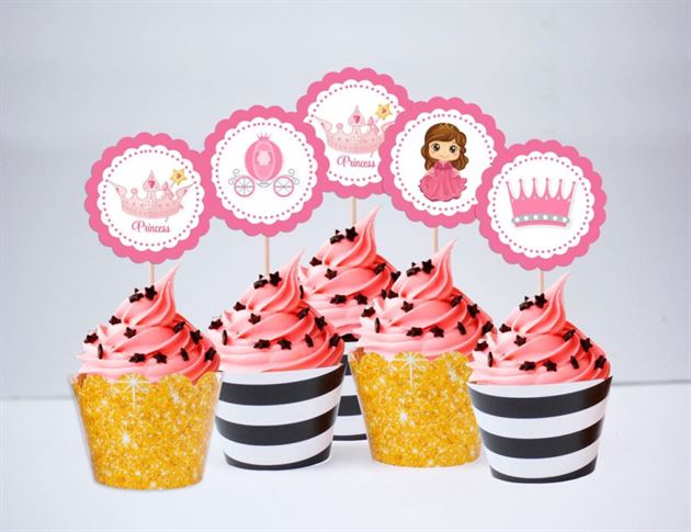 Tem bánh cupcake Công Chúa màu  vàng đen