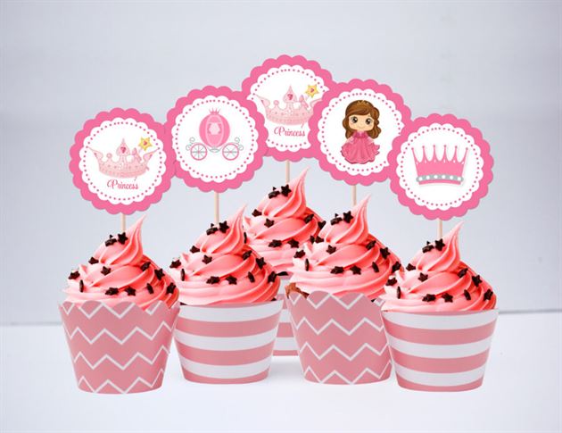 Tem bánh cupcake Công Chúa màu hồng hoàng gia