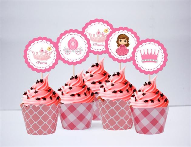 Tem bánh cupcake Công Chúa màu hồng lưới