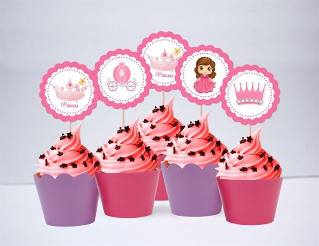 Tem bánh cupcake Công Chúa màu hồng tím