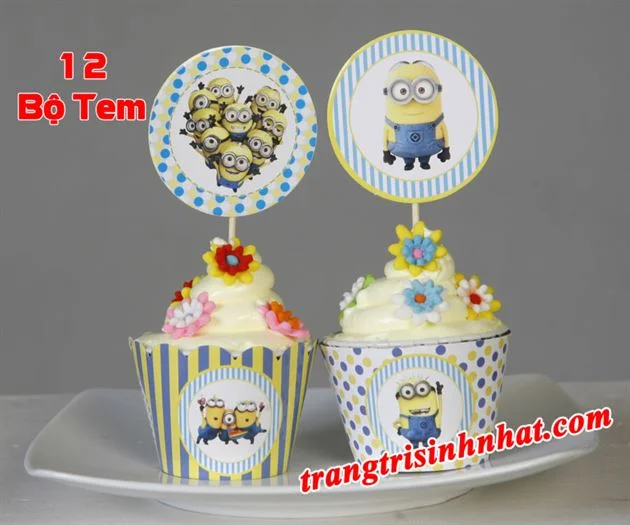 tem banh cupcake sinh nhat minion 7651