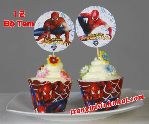 tem banh cupcake sinh nhat spiderman 767