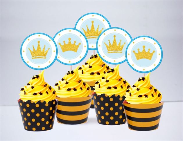 Tem bánh cupcake Vương Miện Hoàng Tử màu vàng đen