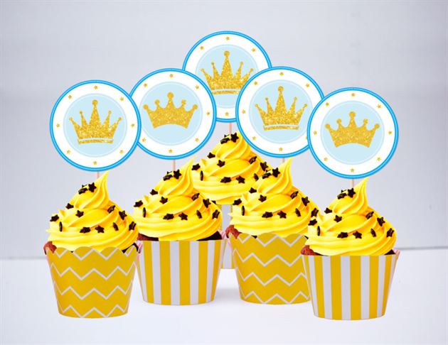 Tem bánh cupcake Vương Miện Hoàng Tử màu vàng hoàng gia