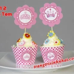Tem bánh cupcake chủ đề Công Chúa