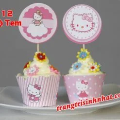 Tem bánh cupcake chủ đề Kitty