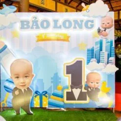 Trang trí tiệc thôi nôi bé Bảo Long chủ đề Baby boss cực ngầu