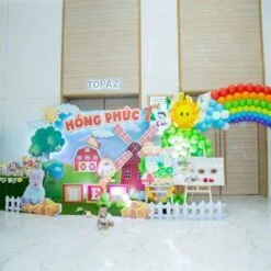 Trang trí tiệc thôi nôi bé Hồng Phúc chủ đề nông trại