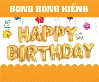 Bong bóng chữ Happy Birthday màu vàng