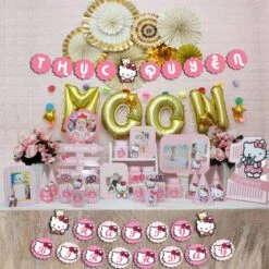 Set phụ kiện trang trí sinh nhật thôi nôi cho bé gái Kitty