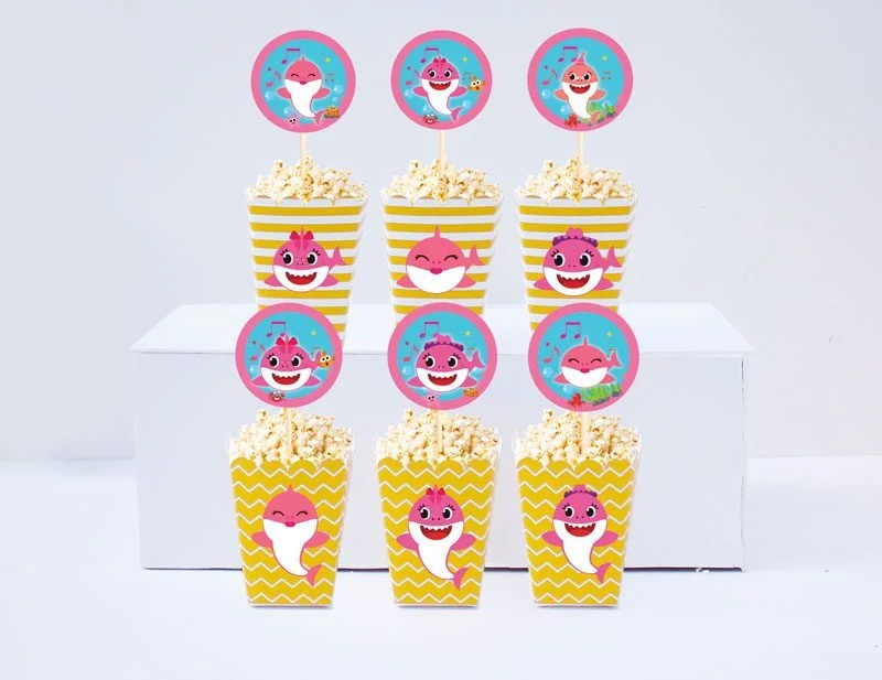 Set bắp rang bơ baby shark girl màu vàng hoàng gia