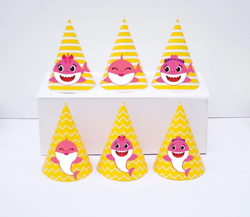Set nón sinh nhật baby shark girl màu vàng hoàng gia