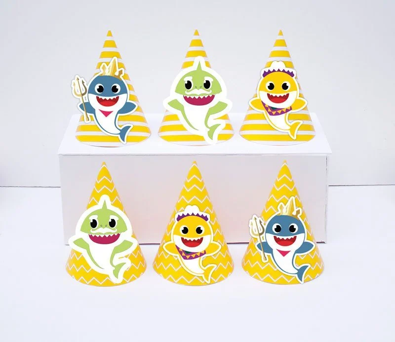 Set nón sinh nhật Baby Shark Boy màu vàng hoàng gia