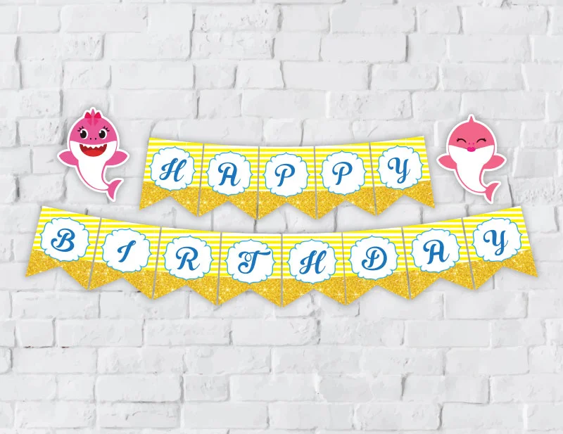 Banner baby shark girl màu vàng hoàng gia