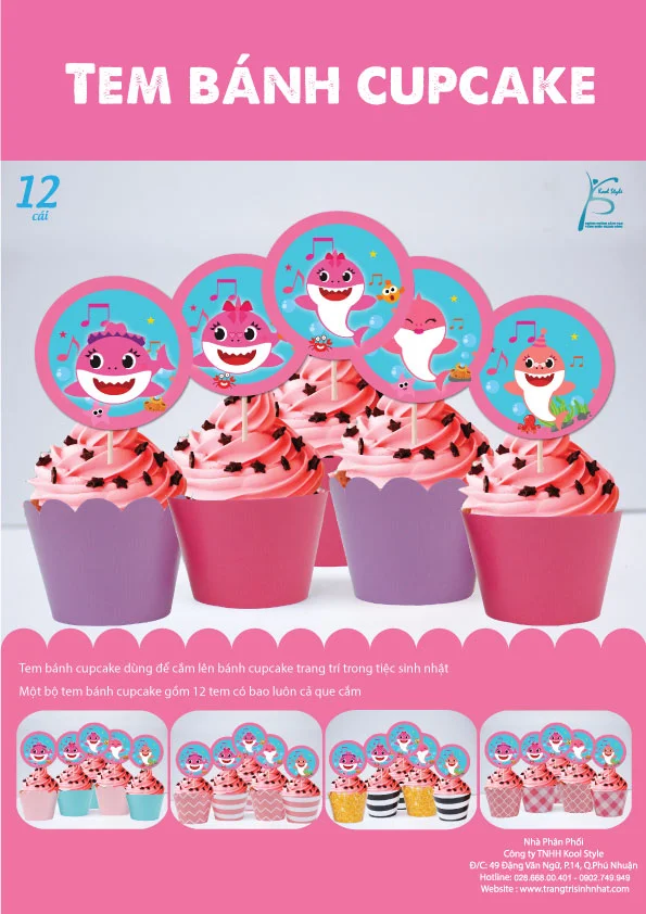 bia tem banh cupacke baby shark girl Bìa tem bánh cupcake Baby Shark Girl