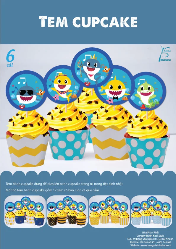 Bìa tem bánh cupcake Baby Shark Boy