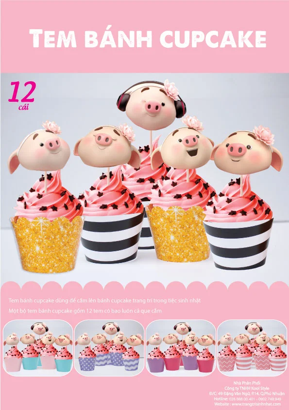 bia tem banh cupcake be heo gai Bìa tem bánh Cupcake bé heo gái