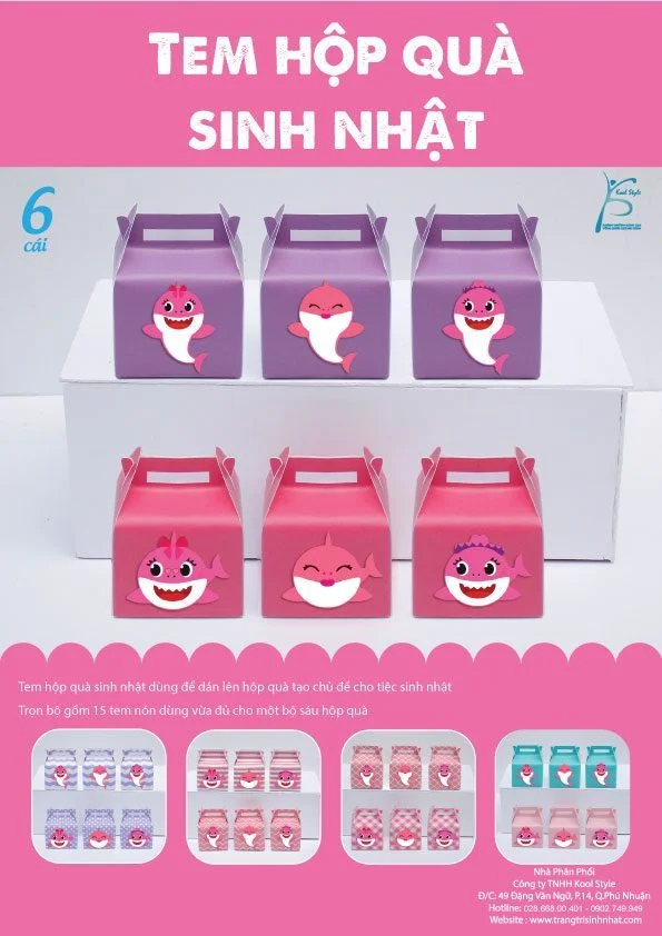 bia tem hop qua sinh nhat baby shark girl Bìa tem hộp quà sinh nhật Baby Shark Girl