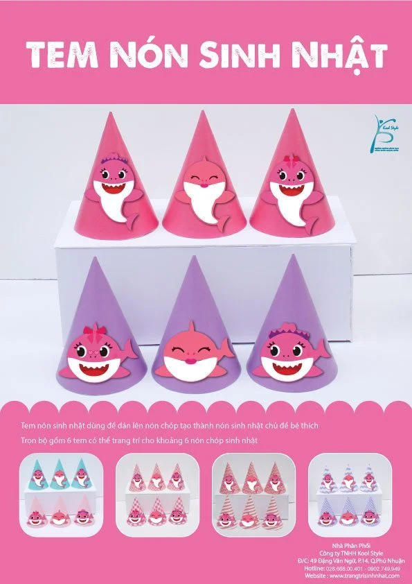 bia tem non baby shark girl Bìa tem nón sinh nhật Baby Shark Girl