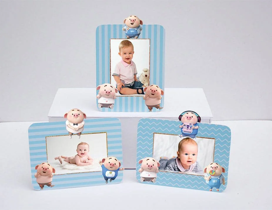 Set khung hình sinh nhật Heo Trai màu xanh da trời