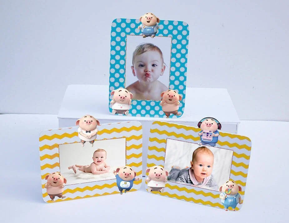 Set khung hình sinh nhật Heo Trai màu vàng xanh min