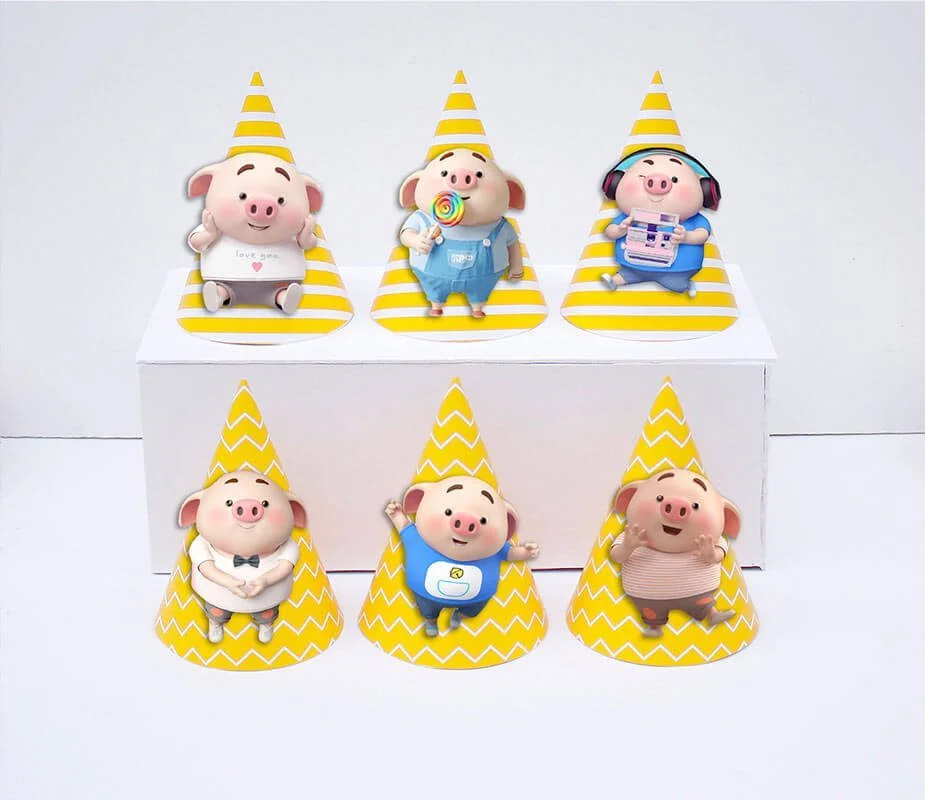 Set nón sinh nhật Heo Trai màu vàng hoàng gia