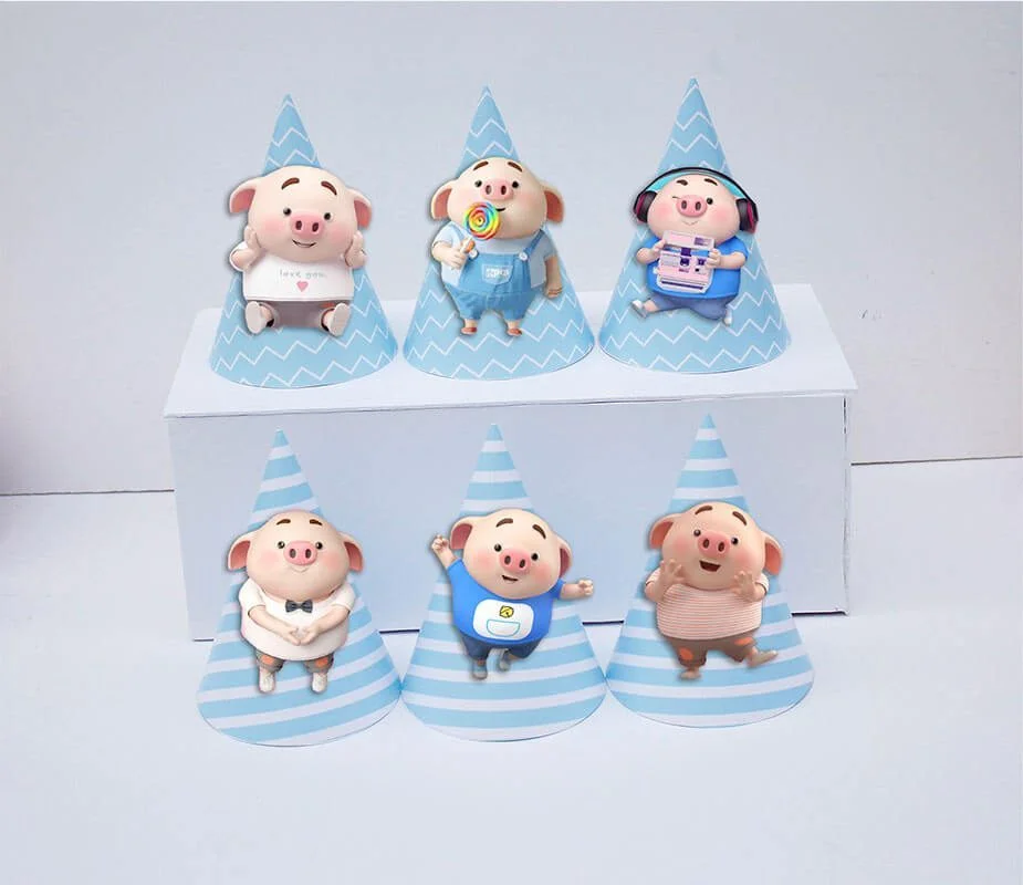 Set nón sinh nhật Heo Trai màu xanh da trời