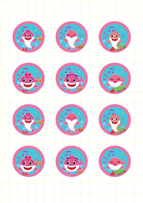 ruot bo tem banh cupacke baby shark girl Ruột bộ tem bánh cupcake Baby Shark Girl