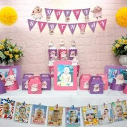set đồ sinh nhật heo gái màu hồng tím