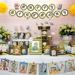 set đồ trang trí sinh nhật heo trai màu vàng đen
