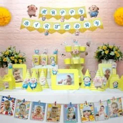 set đồ sinh nhật heo trai màu vàng hoàng gia