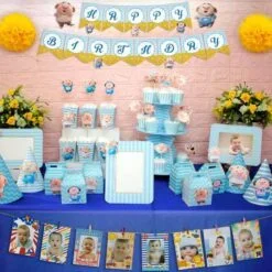 set đồ sinh nhật heo trai màu xanh da trời
