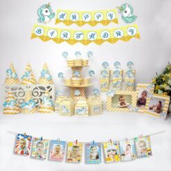set đồ trang trí sinh nhật unicorn màu vàng hoàng gia
