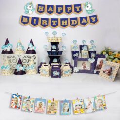 set đồ sinh nhật unicorn màu xanh hoàng gia