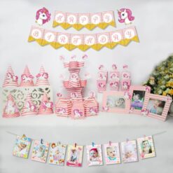 set đồ trang trí sinh nhật unicorn màu hồng hoàng gia