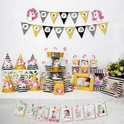 set đồ trang trí sinh nhật unicorn màu vàng đen