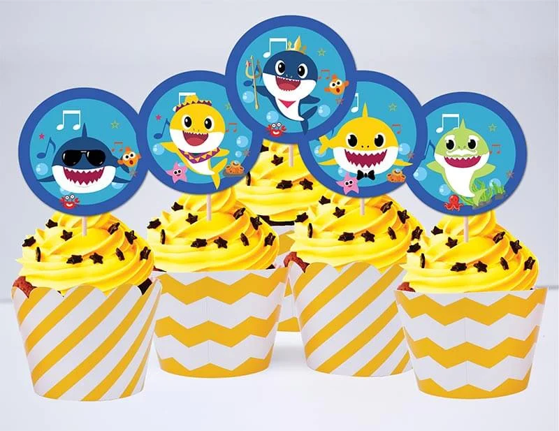 Set hộp quà sinh nhật Baby Shark boy màu vàng zigzag
