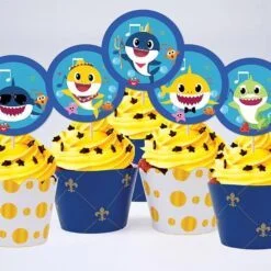 Set bánh cupcake sinh nhật Baby Shark boy màu xanh hoàng gia
