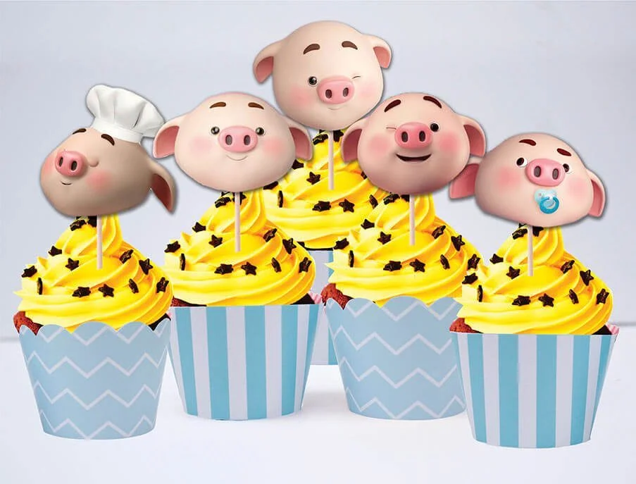 tem banh cupcake be heo trai mau xanh da troi Tem bánh cupcake bé heo trai màu xanh da trời