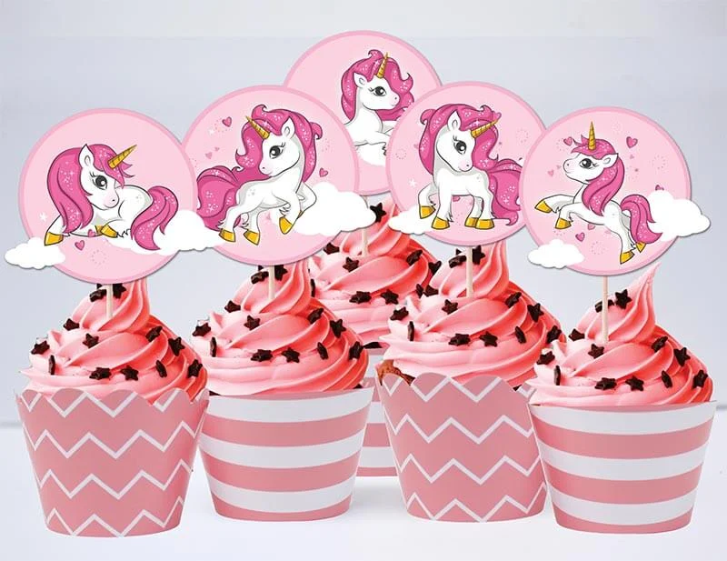 Tem bánh cupcake unicorn girl màu hồng hoàng gia