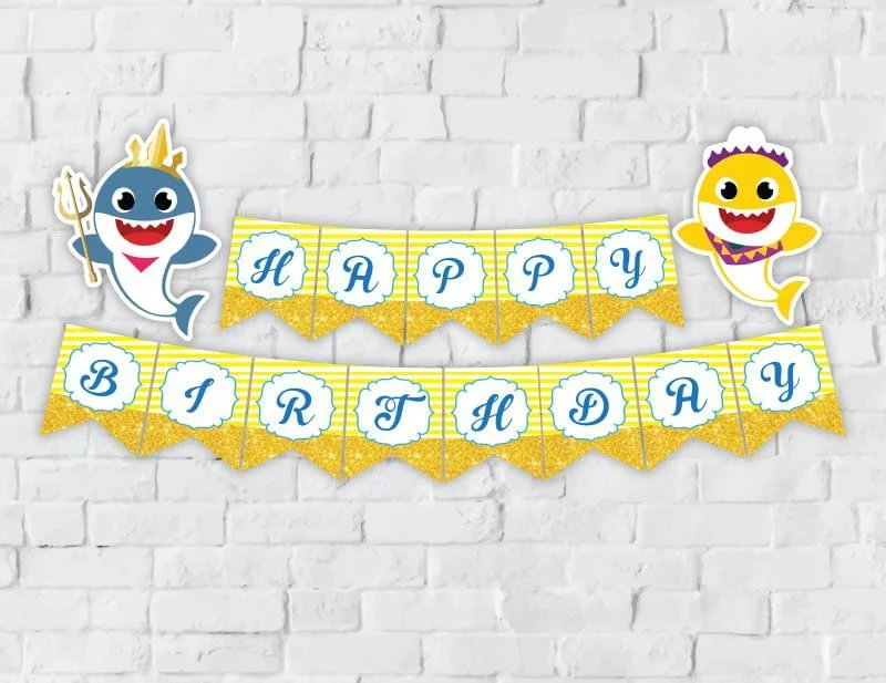Banner babyshark boy màu vàng hoàng gia