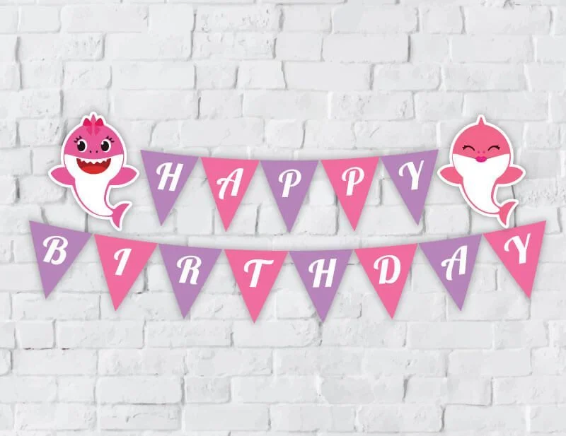 Tem banner babyshark girl màu hồng tím