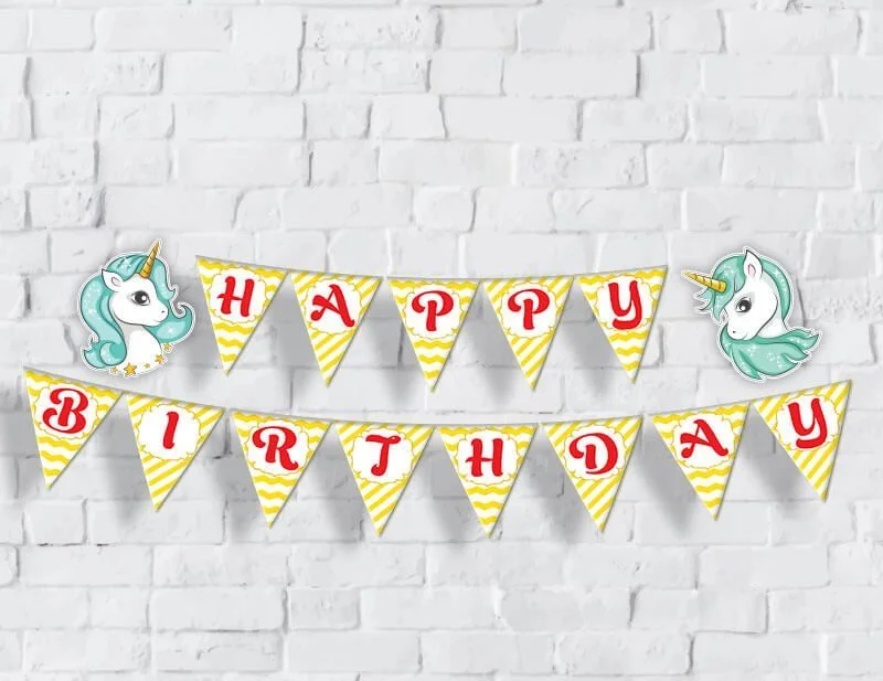 Tem banner unicorn boy màu vàng zigzag