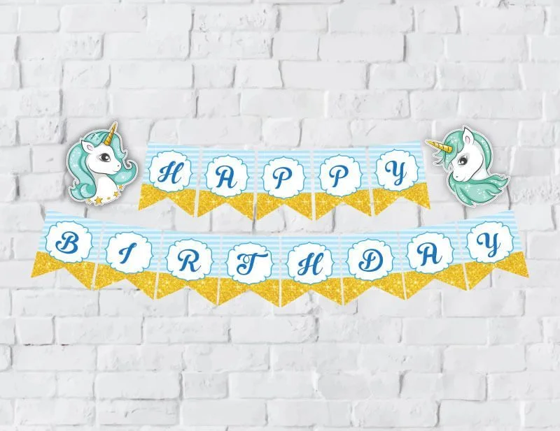 Tem banner unicorn boy màu xanh da trời