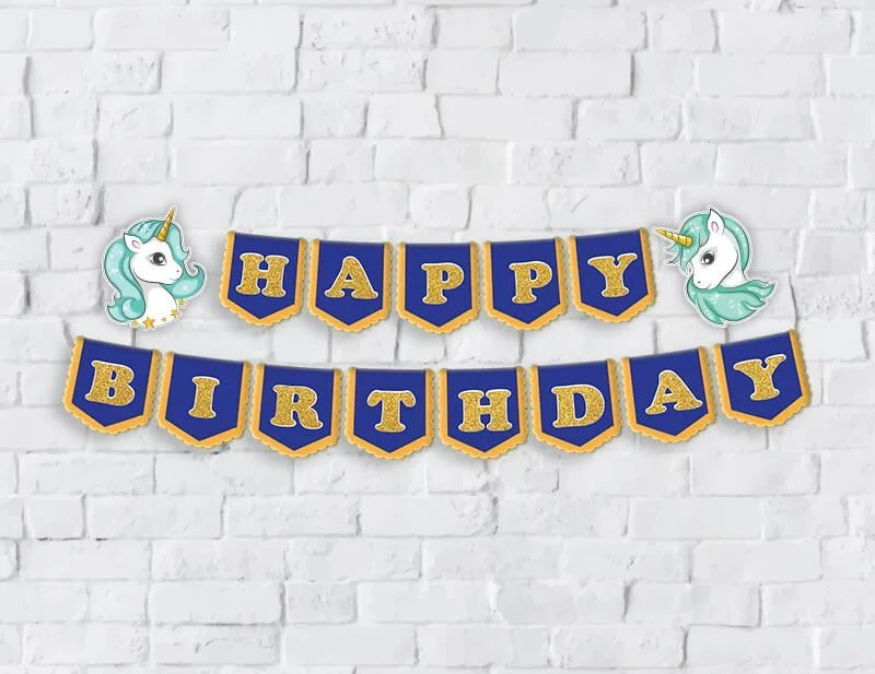 Banner Unicorn boy màu xanh hoàng gia