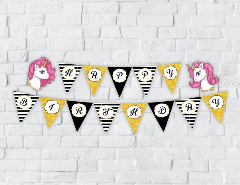 Banner unicorn girl màu đen kim tuyến
