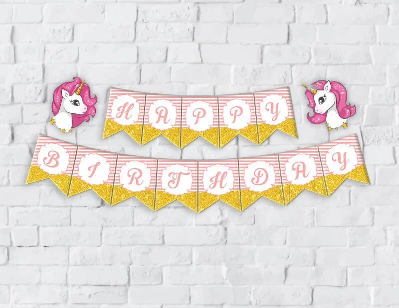 Tem banner unicorn girl màu hồng hoàng gia