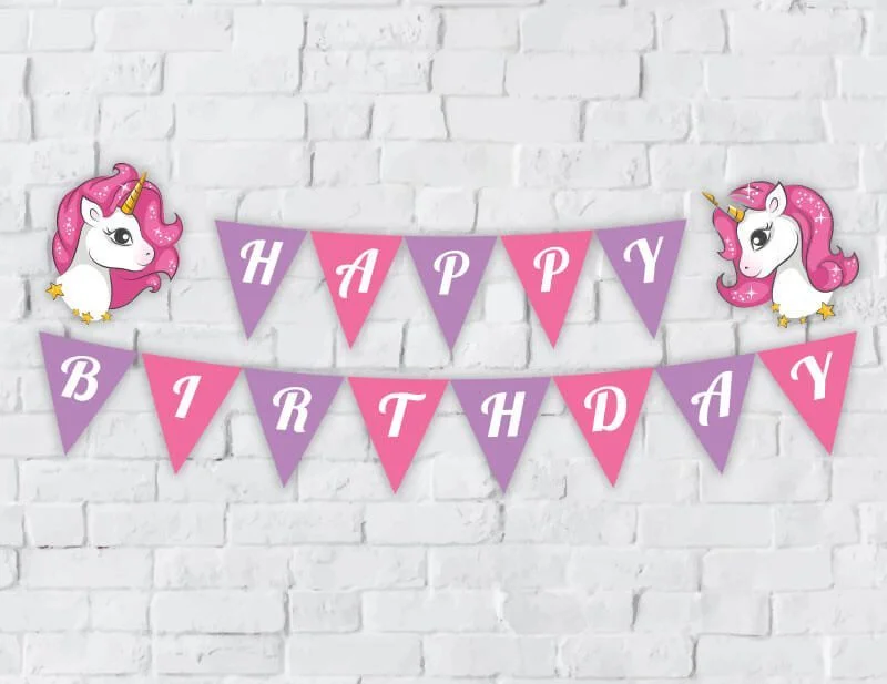 Tem banner unicorn girl màu hồng tím